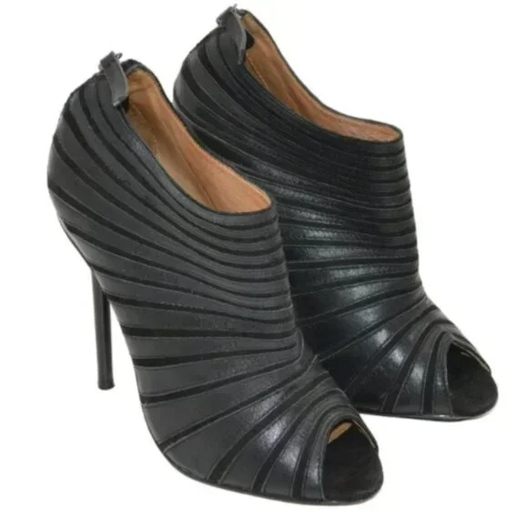 L.A.M.B. Stefani Y2K Black Leather Stiletto Peep Open Toe Booties Boots Heel 8.5 - Picture 2 of 11